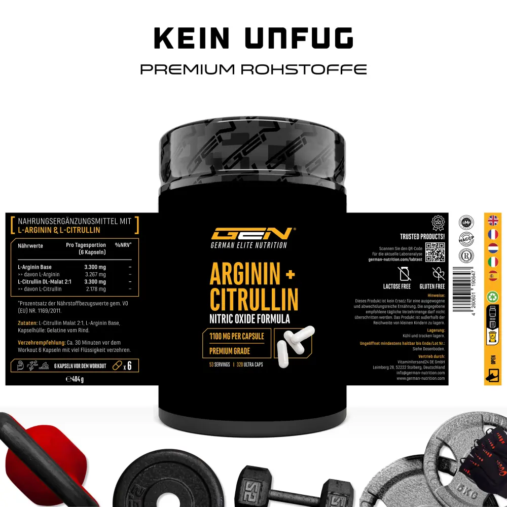 GEN L-Arginina + L-Citrullina – 320 capsule – valori nutrizionali
