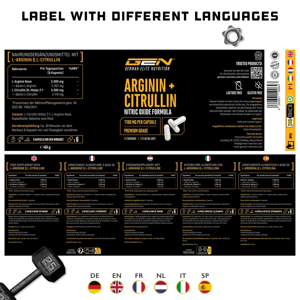 GEN L-Arginina + L-Citrullina – 320 capsule – retro