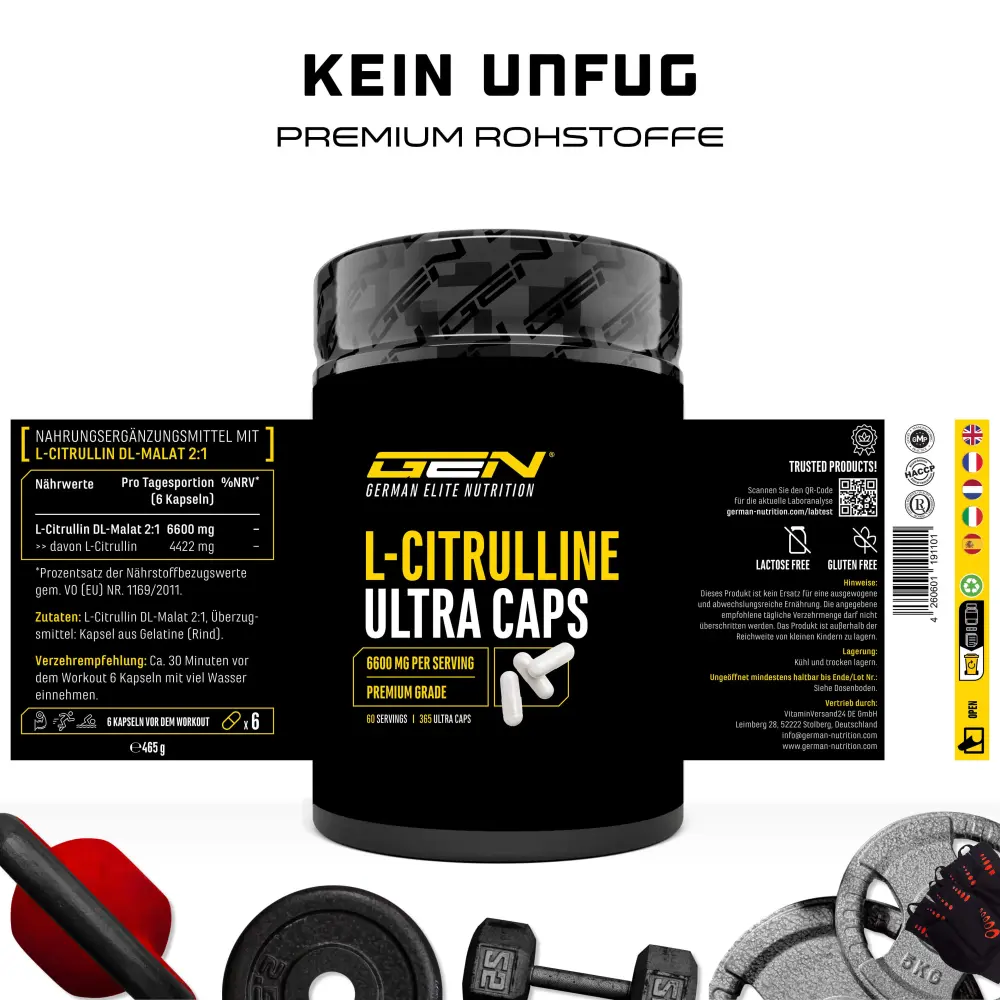 GEN L-Citrulline Ultra – 365 cápsulas – valores nutricionais