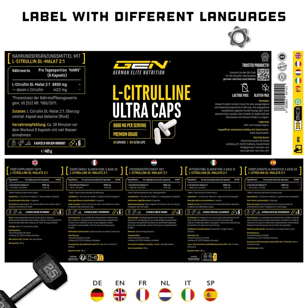 GEN L-Citrulline Ultra – 365 cápsulas – verso