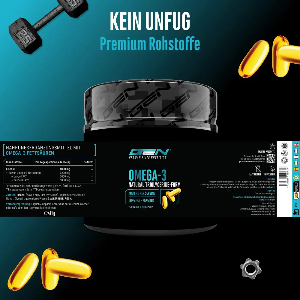 GEN Olio di pesce Omega 3 – 300 capsule – valori nutrizionali