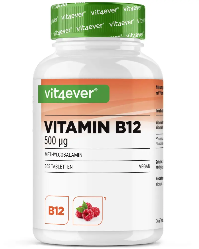 Vit4ever Raspberry-flavoured vitamin B12 – 365 tablets – front