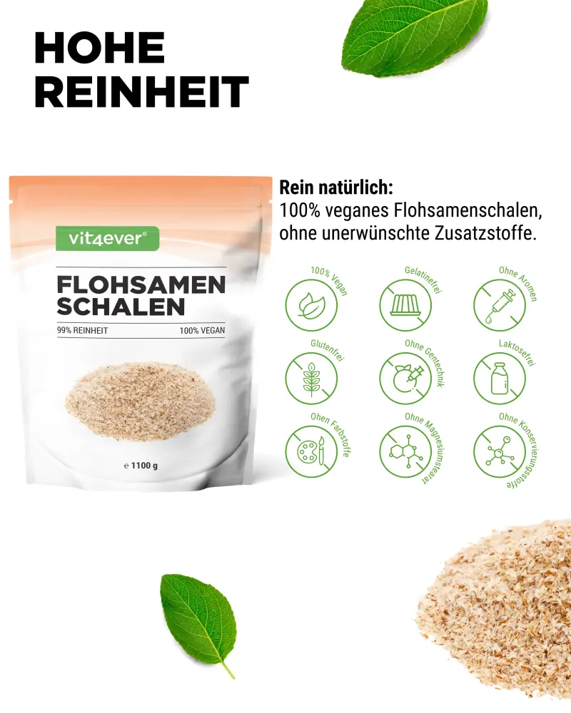 Vit4ever Cáscaras de psyllium – 1000 g – etiqueta internacional