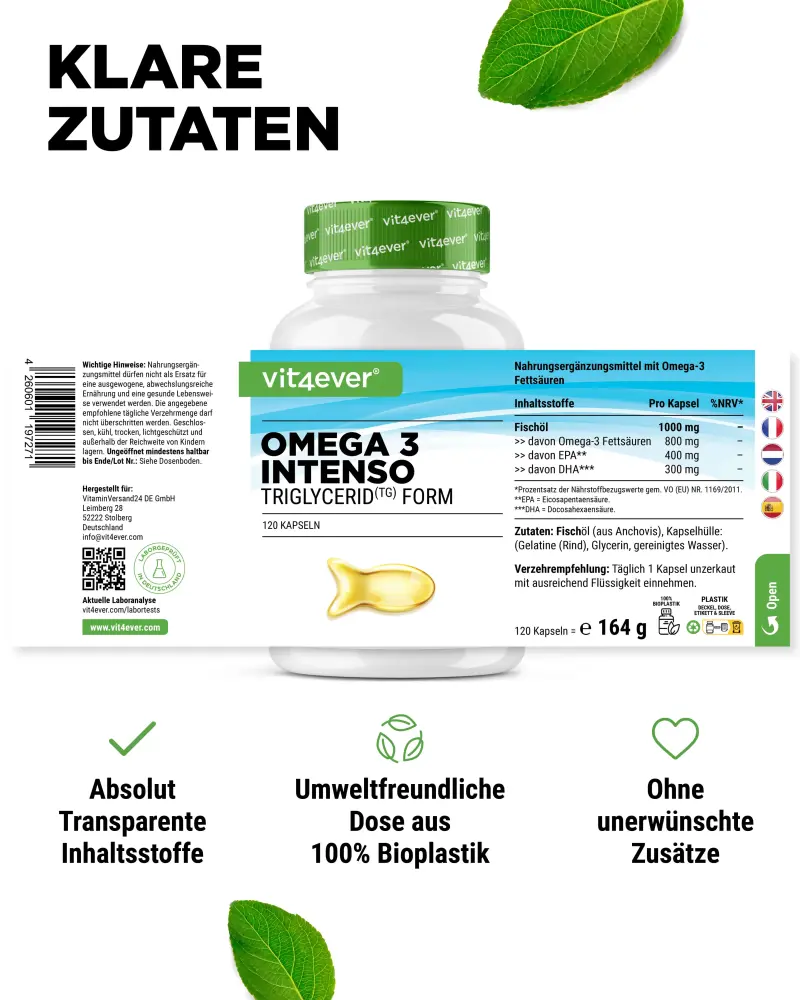 Vit4ever Omega 3 Intenso Fish Oil – 120 capsules – nutritional values