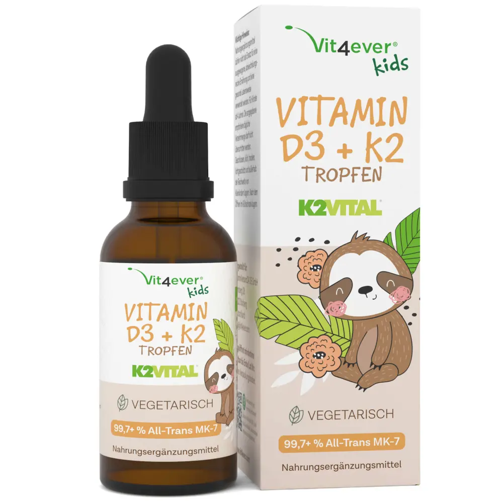 Vit4ever Gotas de vitamina D3 + K2 para crianças – 10 ml – frente